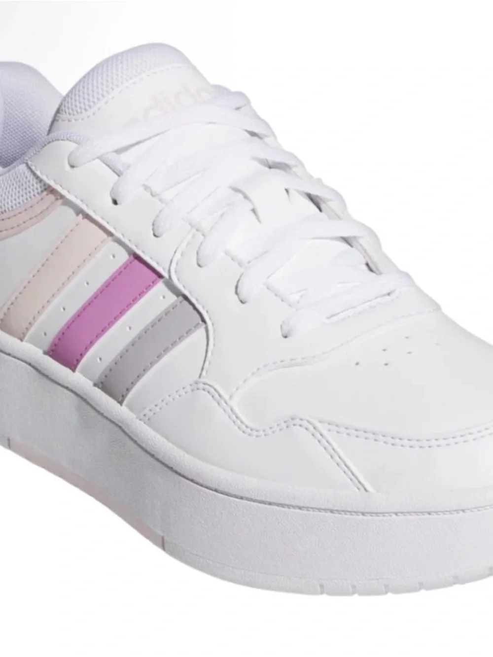 adidas White  Hoops 3.0 size 6 Bold Lace Sneakers with Pink Stripes